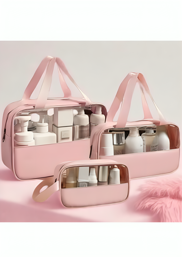 Travel Vanity Organizer Set, 3 Pink Carrying Cases with Handles