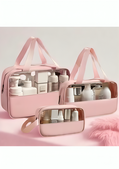 Travel Vanity Organizer Set, 3 Pink Carrying Cases with Handles