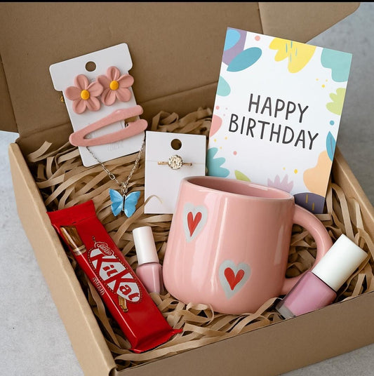 Birthday Gift Box Set - Pink Ceramic Mug, Jewellery, Accessories