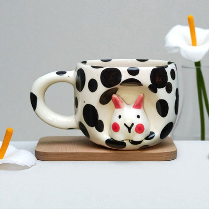 Black Polka Bunny Ceramic Mug