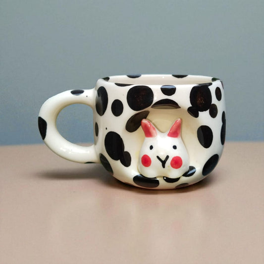 Black Polka Bunny Ceramic Mug