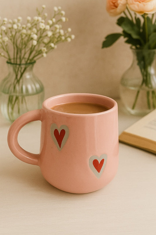 Pink Heart Ceramic Mug for Coffee, Tea & Gifting – 300ml