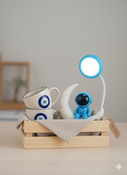Astronaut LED Lamp with 2 Evil Eye Mugs