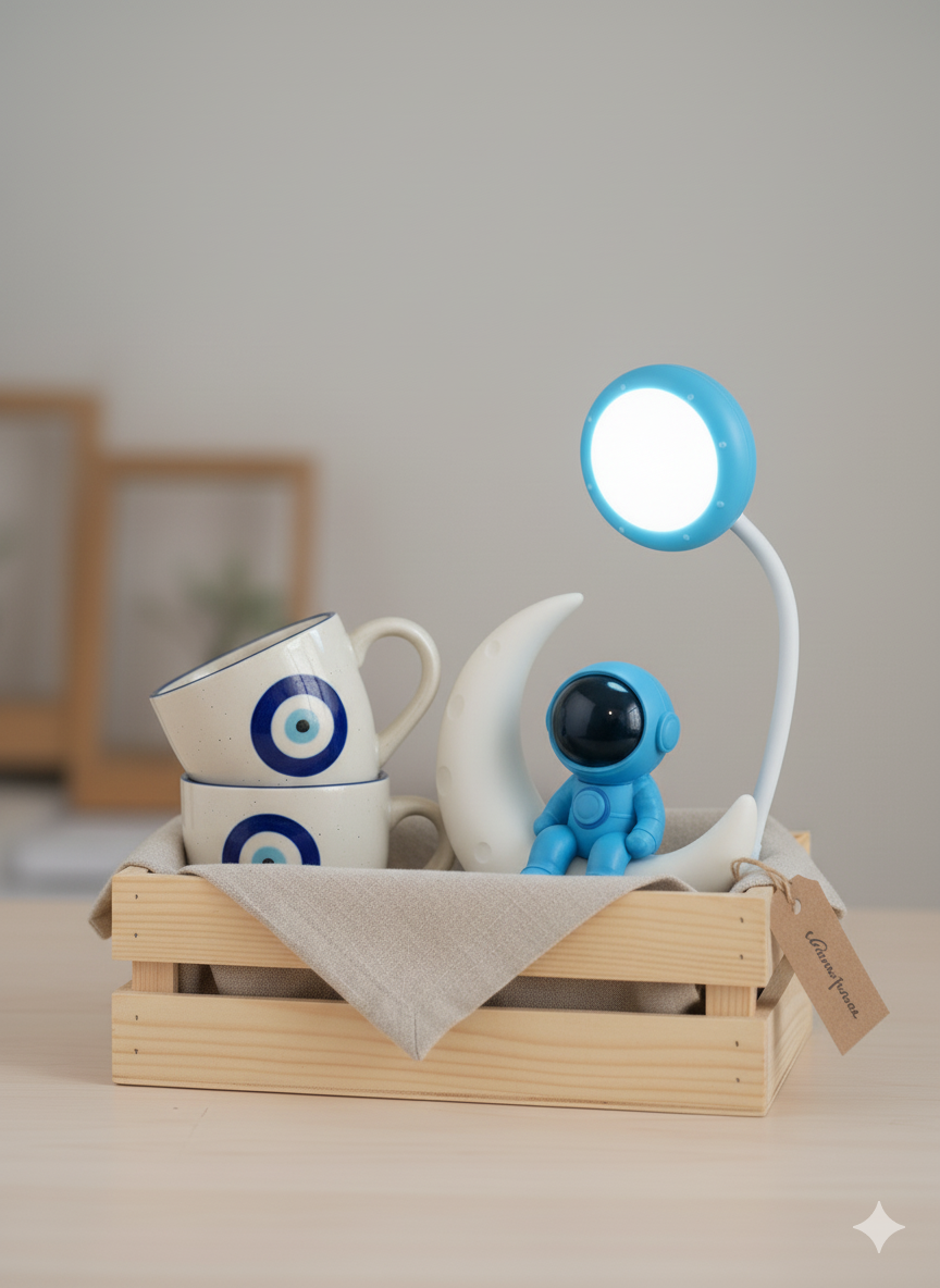 Astronaut LED Lamp with 2 Evil Eye Mugs