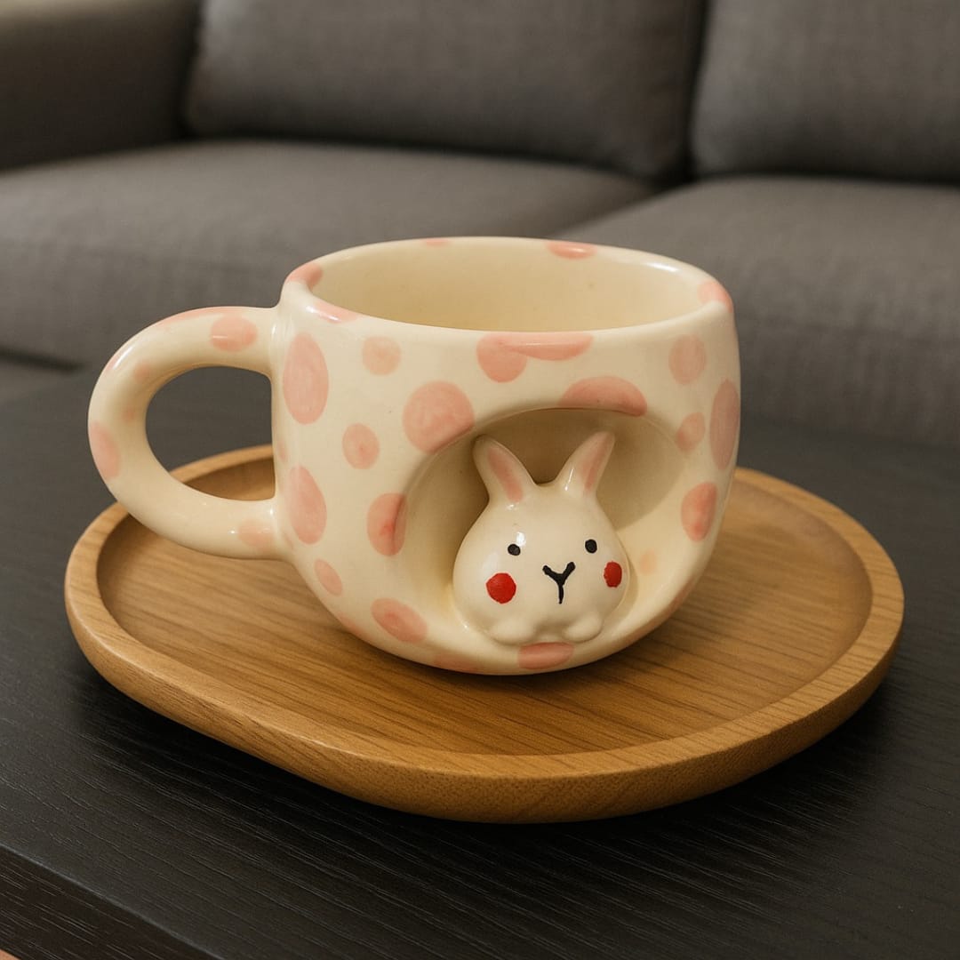 Pink Polka Bunny Ceramic Mug