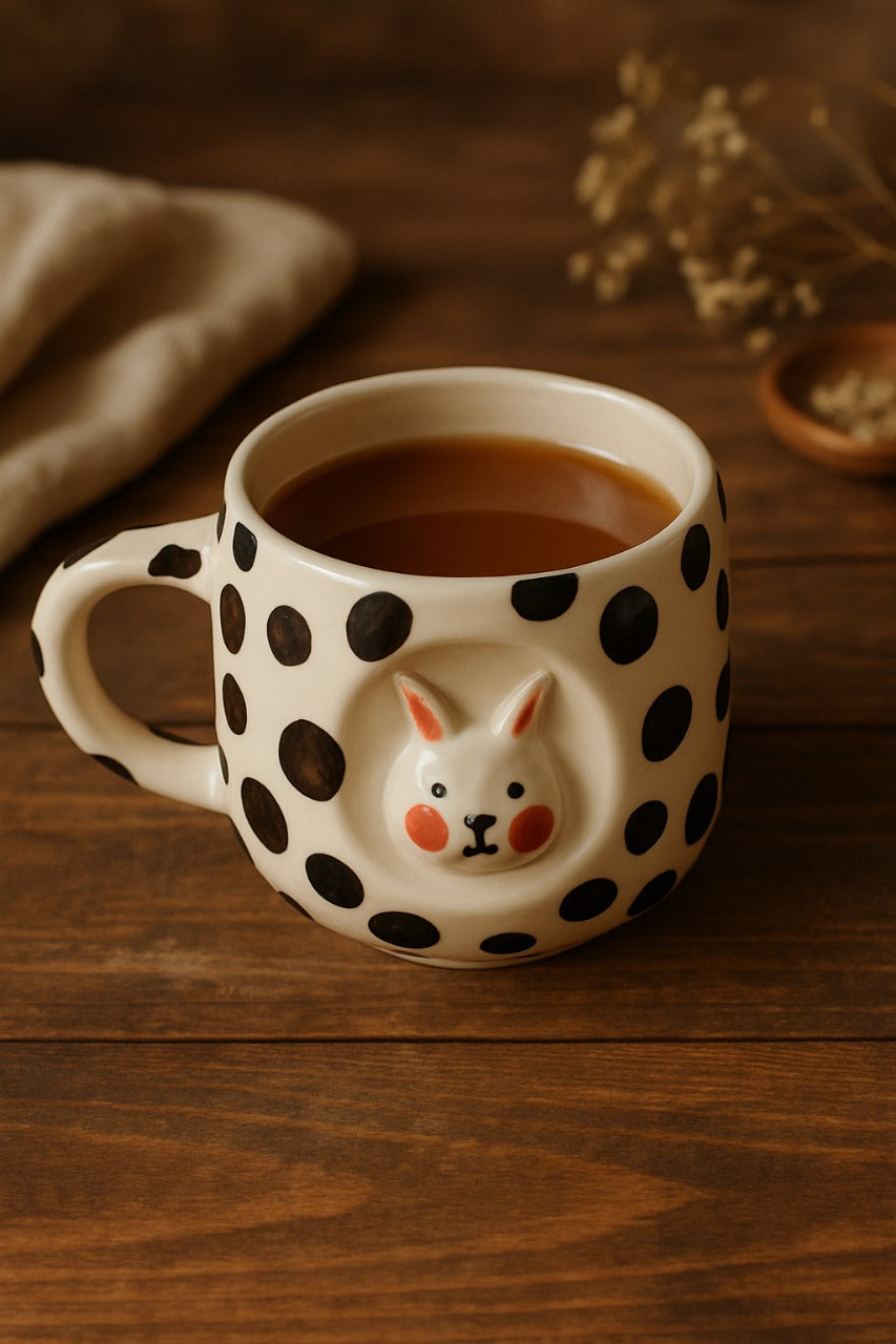 Black Polka Bunny Ceramic Mug