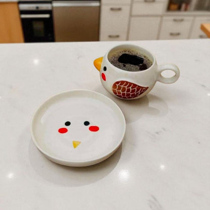 Sparrow Ceramic Mug with Plate | Cute Bird Design